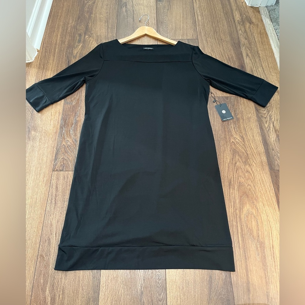 Audrey Whitmore Sutton Shift Dress Black Size L 3/4 Sleeve Pockets Travel Soft